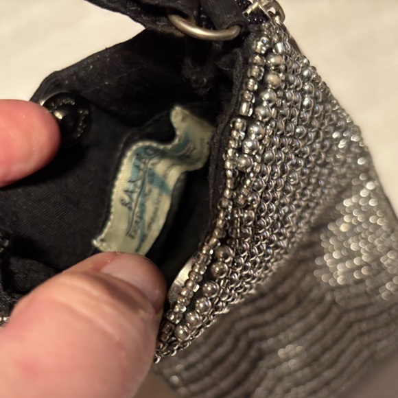 Silver beaded wristlet w/ snap top close & separate side zip compartment - Picture 4 of 5